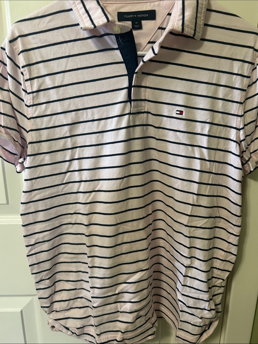 Tommy Hilfiger Pink Polo with Navy Stripes